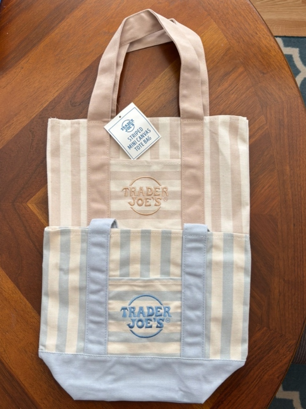 Trader Joe’s Summer 2026 striped mini canvas tote bags, set of two